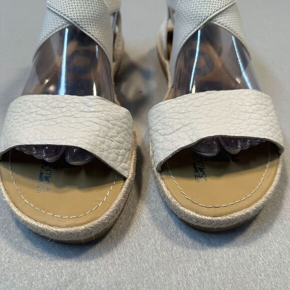 Sorel Ella Jute Sandals Womens 9.5 White Leather‎ Elastic Strap Peep Toe - Picture 3 of 10